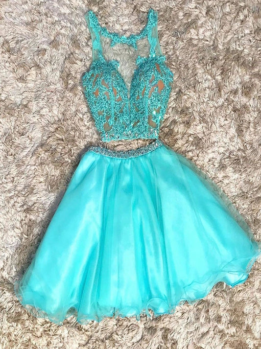 Lovely Mint Two Pieces Scoop Beaded Appliques Crystals Sleeveless Short Homecoming Graduation Dresses  Formal Occasion Party Cocktail Gown