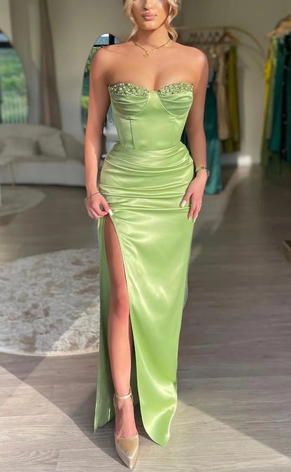 RP752-Elegant Mermaid Sweetheart Beads Ruched Sleeveless Long Prom Evening Dresses Formal Party Gowns With Slit