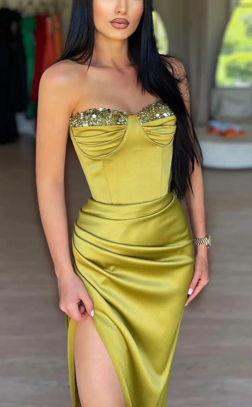 RP753-Elegant Mermaid Sweetheart Beads Sequins Sleeveless Long Prom Evening Dresses Formal Party Gowns With Slit