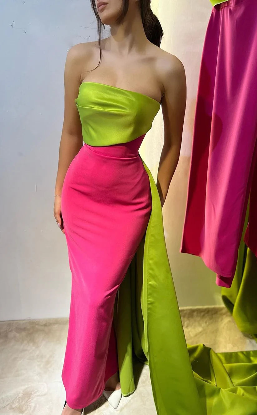 RP757-Gorgeous Fuchsia Mermaid Strapless Ruched Sleeveless Long Prom Evening Dresses Formal Party Gowns