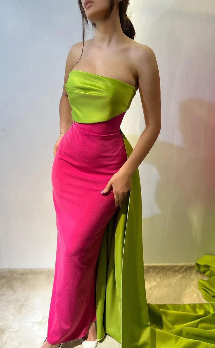 RP757-Gorgeous Fuchsia Mermaid Strapless Ruched Sleeveless Long Prom Evening Dresses Formal Party Gowns