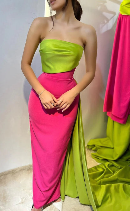 RP757-Gorgeous Fuchsia Mermaid Strapless Ruched Sleeveless Long Prom Evening Dresses Formal Party Gowns