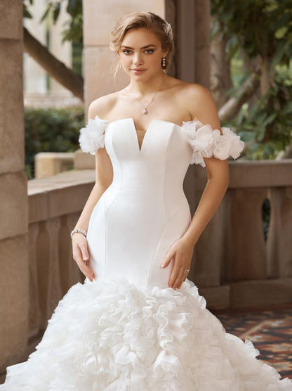 Simple & Charming Mermaid Wedding Dresses Sweetheart Ruffles Sleeveless Satin Sweep Train Bridal Gowns Custom Made