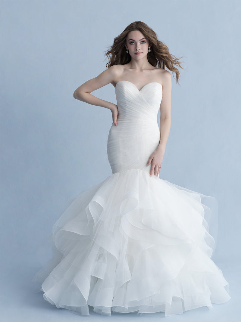 Simple & Elegant Mermaid Wedding Dresses Sweetheart Pleated Ruffles Organza Sweep Train Bridal Gowns Custom Made