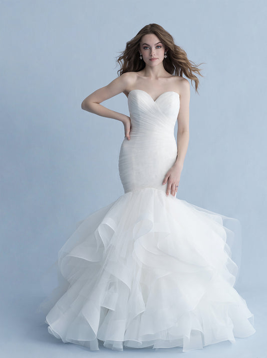 Simple & Elegant Mermaid Wedding Dresses Sweetheart Pleated Ruffles Organza Sweep Train Bridal Gowns Custom Made