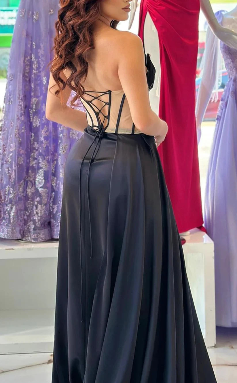 RP770-Black Mermaid Sweetheart Ruched Crystals Sleeveless Long Prom Evening Dresses Formal Party Gowns With Slit
