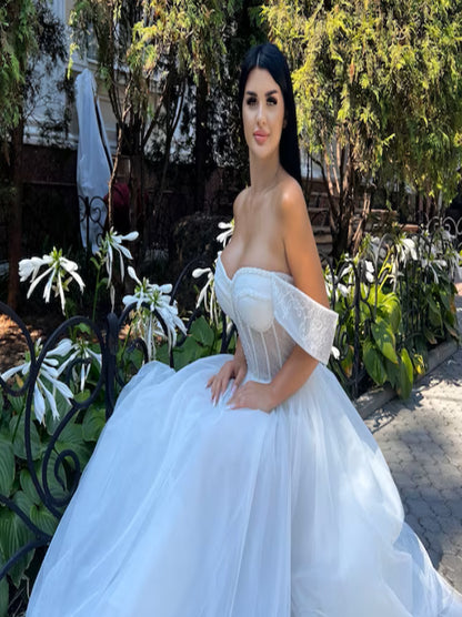 Elegant A-Line Wedding Dresses Sweetheart Cap Sleeves Side Slit Lace Up Floor Length Chiffon Bridal Gowns Custom Made