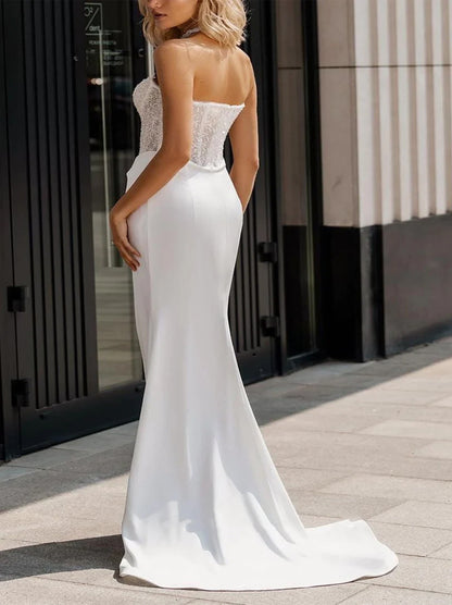 Sparkling Mermaid Wedding Dresses Sweetheart Sequins Sleeveless Satin Bridal Gowns Custom Made With Slit