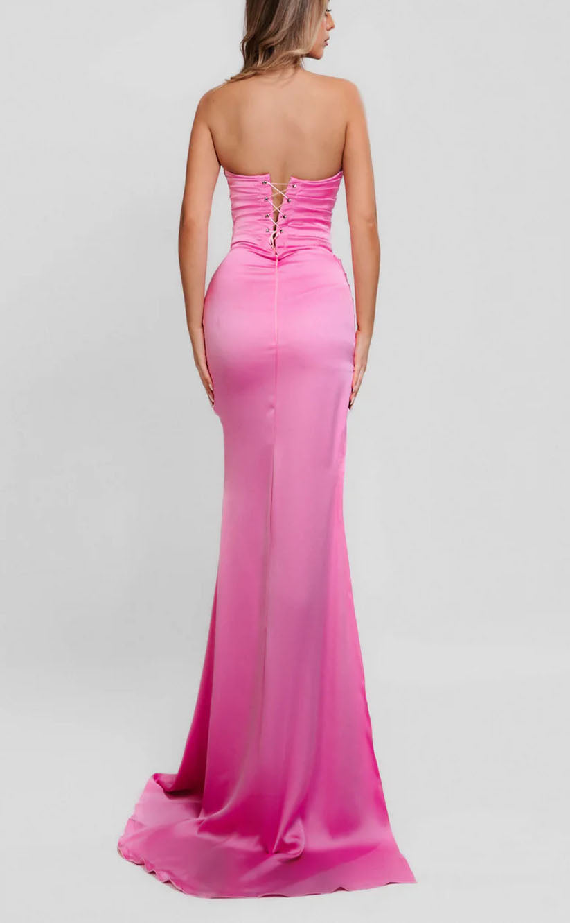 RP1726-New Pink Mermaid Sweetheart Beaded Sleeveless Floor Length Satin Prom Evening Dresses Formal Party Gowns With Slit