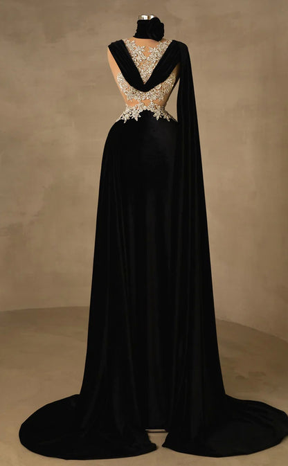 RP213-Black Sheath/Column High Neck Beads Appliqued Long Prom Evening Dresses Formal Party Gowns