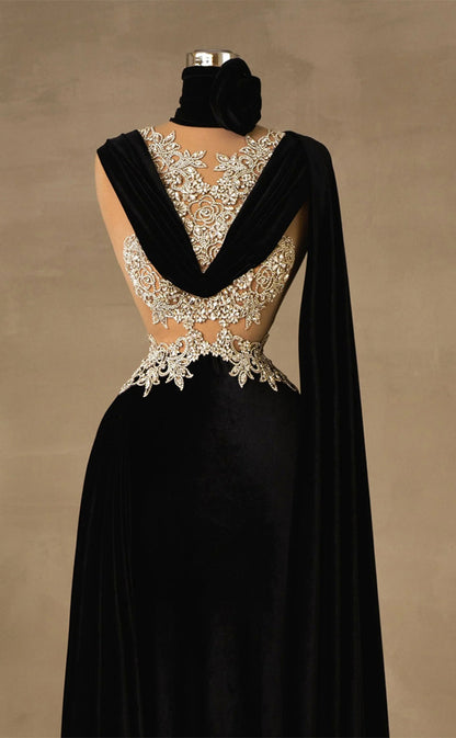 RP213-Black Sheath/Column High Neck Beads Appliqued Long Prom Evening Dresses Formal Party Gowns