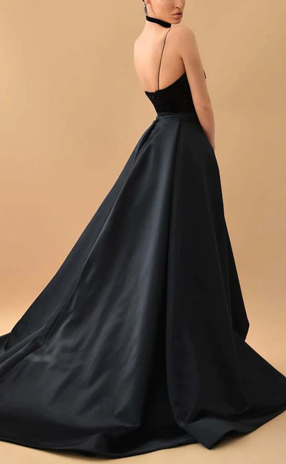 RP821-New Arrivals A-Line Black Spaghetti Long Prom Evening Dresses Formal Party Gowns With Slit