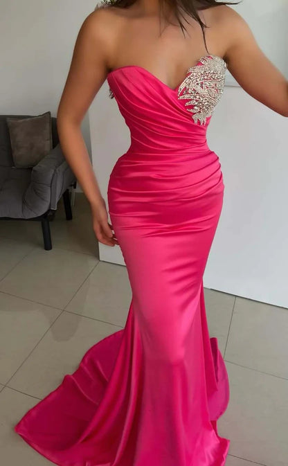 RP824-New Fuchsia Mermaid Sweetheart Beads Sleeveless Long Prom Evening Dresses Formal Party Gowns