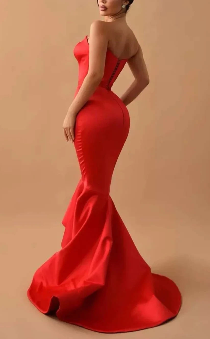 RP825-New Red Mermaid Sweetheart Ruched Sleeveless Long Prom Evening Dresses Formal Party Gowns