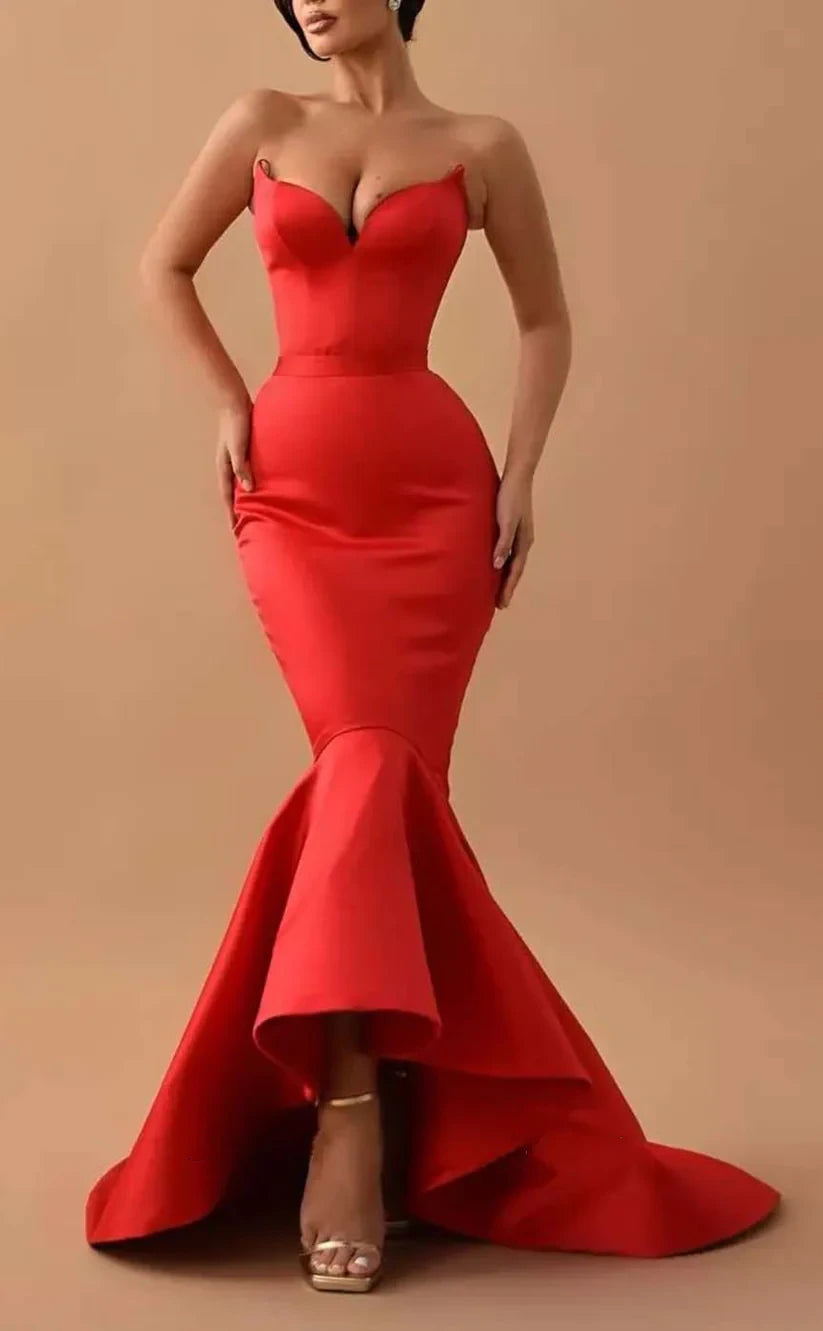 RP825-New Red Mermaid Sweetheart Ruched Sleeveless Long Prom Evening Dresses Formal Party Gowns