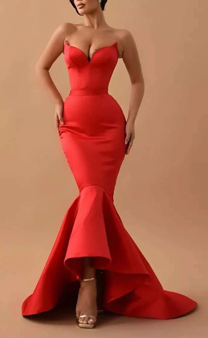 RP825-New Red Mermaid Sweetheart Ruched Sleeveless Long Prom Evening Dresses Formal Party Gowns
