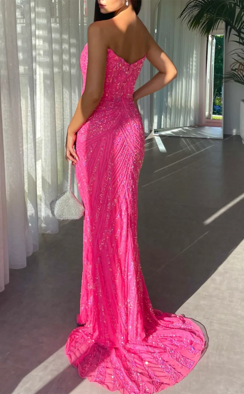 RP841-Sparkling Mermaid Sweetheart Beads Sequins Sleeveless Long Prom Evening Dresses Formal Party Gowns With Slit