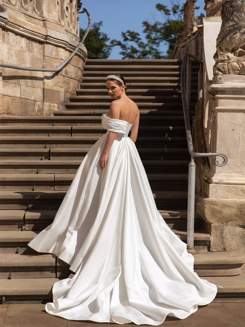 Modern A-Line Bridal Gowns Sweetheart Beads Cap Sleeves Satin Sweep Train Bridal Gowns With Slit