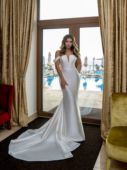 Sexy Mermaid Wedding Dresses Sweetheart Pleated Satin Sweep Train Bridal Gowns Custom Made