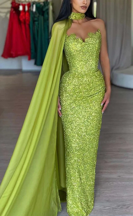 RP867-New Green Mermaid Sweetheart Sequins Long Prom Evening Dresses Formal Party Gowns With Wrap