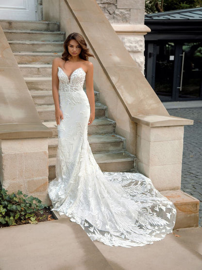 Sexy Mermaid Wedding Dresses Sweetheart Appliqued Beads Sleeveless Satin Sweep Train Bridal Gowns Custom Made