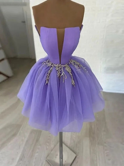 Sexy Short Lavender Crystal Strapless Backless Ball Gown Little Princess Birthday Mini Homecoming Graduation Dresses Prom Cocktail Party Gowns