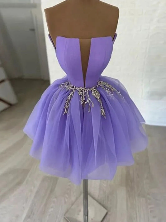 Sexy Short Lavender Crystal Strapless Backless Ball Gown Little Princess Birthday Mini Homecoming Graduation Dresses Prom Cocktail Party Gowns