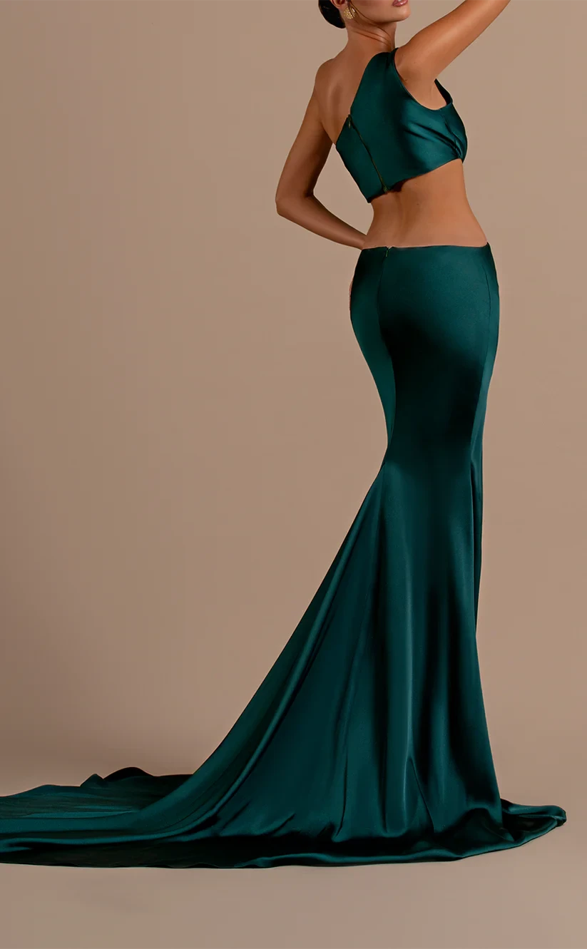 RP875-New Green Mermaid One Shoulder Ruched Sleeveless Prom Evening Dresses Formal Party Gowns With Cut-Out