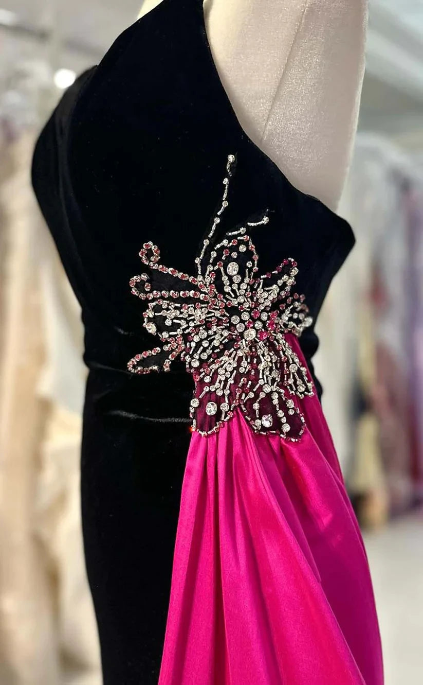 RP885-New Mermaid Sweetheart Crystals Beads Sleeveless Velvet Long Prom Evening Dresses Formal Party Gowns With a Train