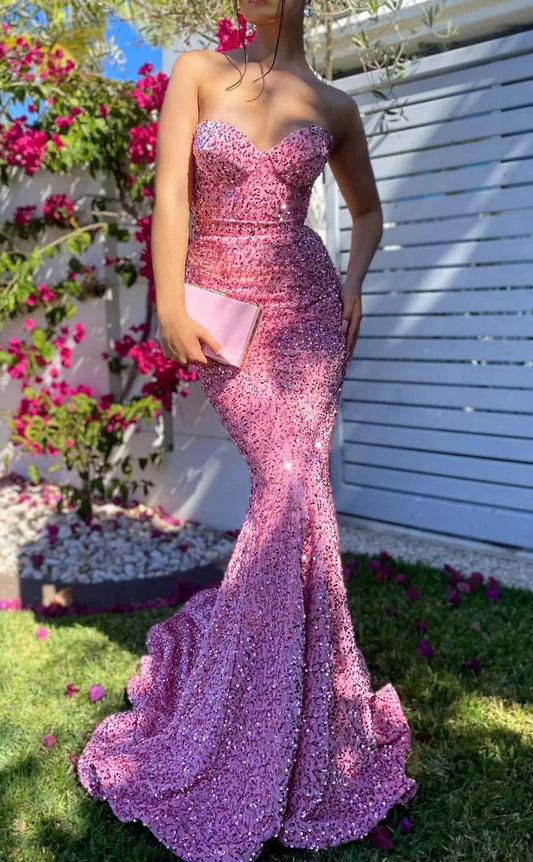 RP892-Luxury Mermaid Mermaid Sweetheart Crystals Beads Sleeveless Long Prom Evening Dresses Formal Party Gowns