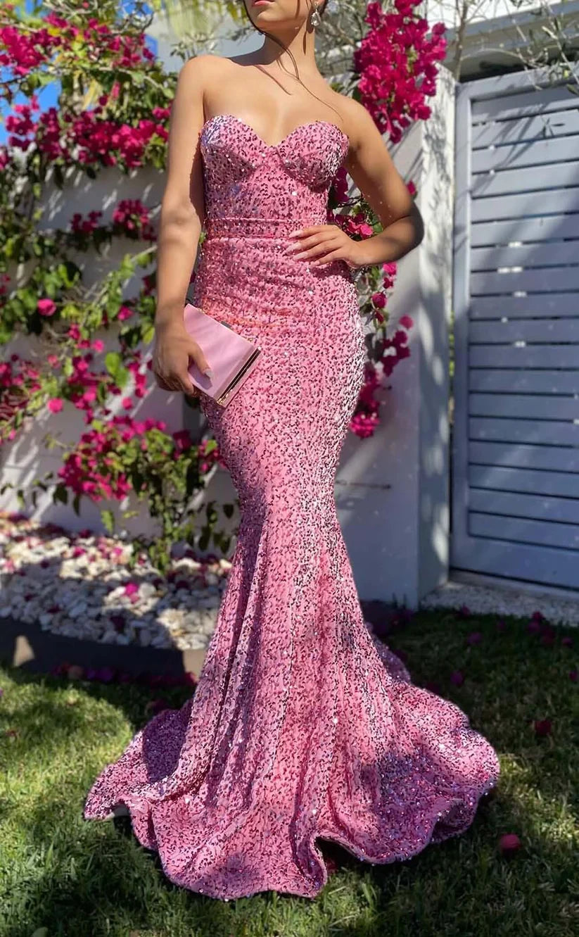 RP892-Luxury Mermaid Mermaid Sweetheart Crystals Beads Sleeveless Long Prom Evening Dresses Formal Party Gowns