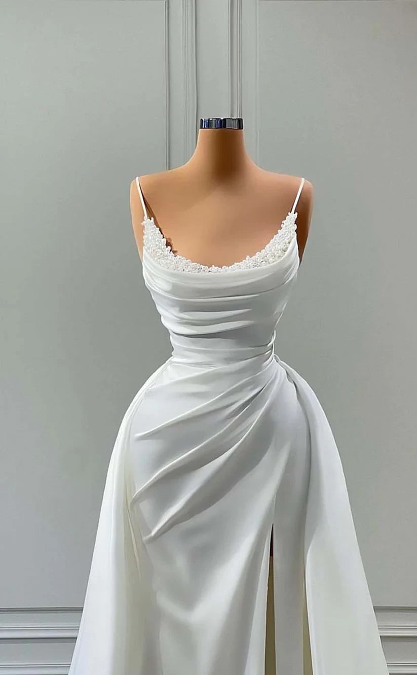 RP894-New Arrivals Mermaid Spaghetti Beads Ruched Long Prom Evening Dresses Formal Party Gowns With Slit