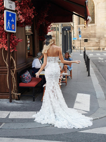 Gorgeous Mermaid Boho Wedding Dresses Sweetheart Appliqued Beads Zipper Sweep Train Tulle Bridal Gowns Custom