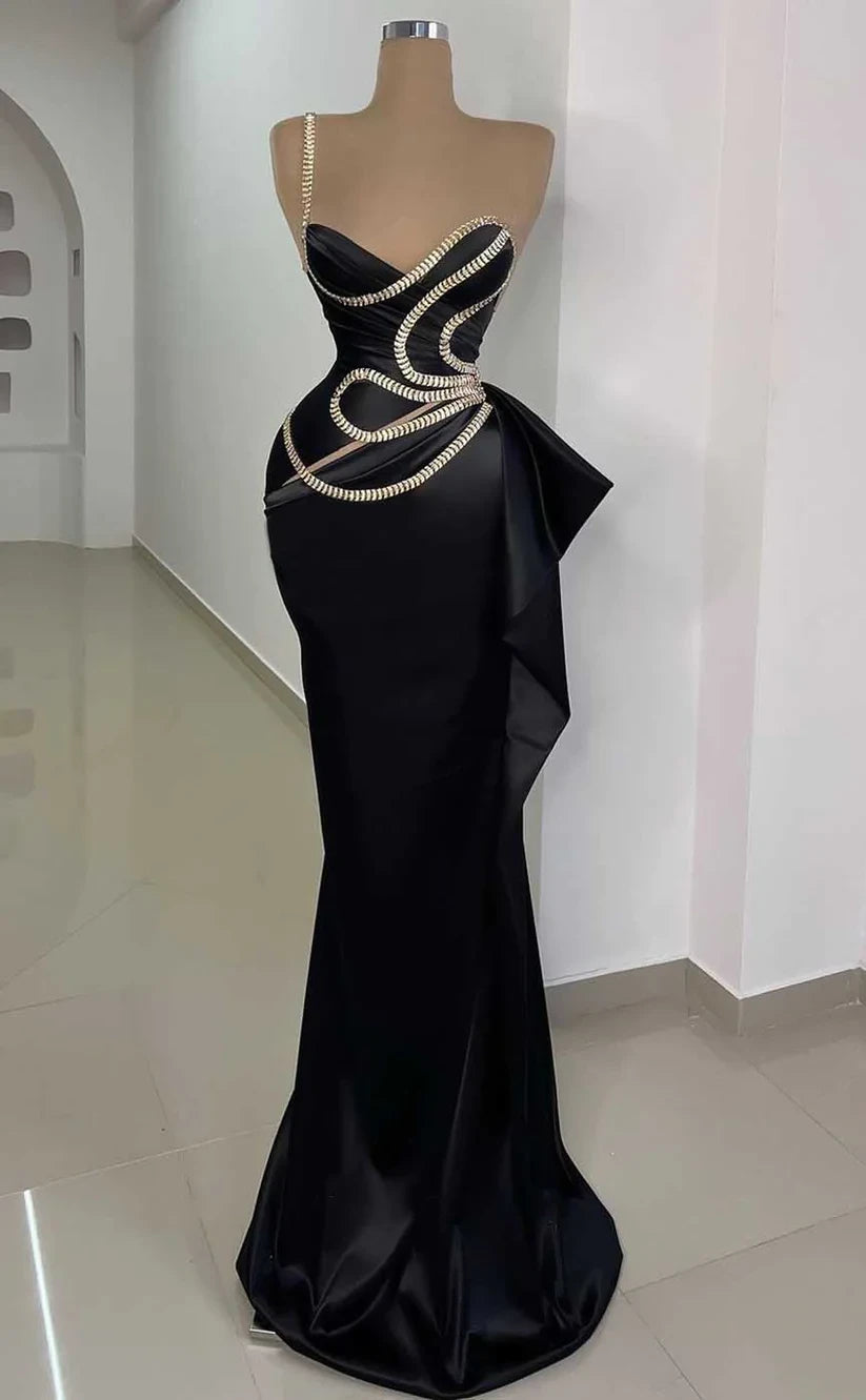 RP909-New Black Mermaid One Shoulder Ruched Beads Crystals Prom Evening Dresses Formal Party Gowns