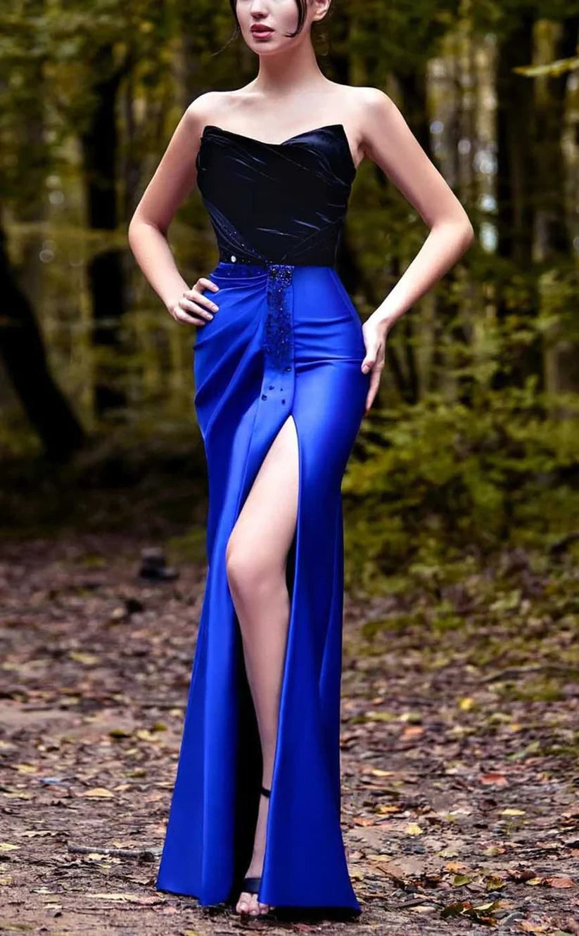 RP902-New Fuchsia Mermaid Sweetheart Beads Sleeveless Long Prom Evening Dresses Formal Prom With Slit