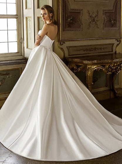 Elegant Mermaid Wedding Dresses Sweetheart Sleeveless Beads Pleated Satin Sweep Train Bridal Gowns With Slit