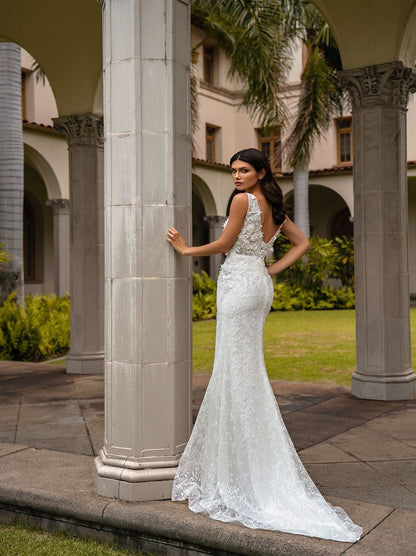 Elegant Mermaid Wedding Dresses V-Neck Beads Appliqued Tulle Detachable Court Train Bridal Gowns Custom Made