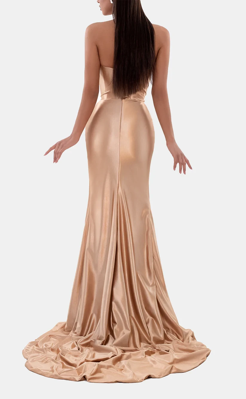 RP931-New Arrivals Champagne Mermaid Sweetheart Beads Ruched Sleeveless Long Prom Evening Dresses Formal Prom With Slit