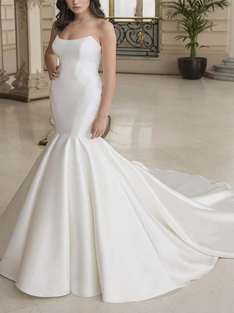 Simple & Gorgeous Mermaid Wedding Dresses Sweetheart Pleated Sweep Train Bridal Gowns Custom Made