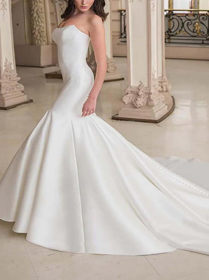 Simple & Gorgeous Mermaid Wedding Dresses Sweetheart Pleated Sweep Train Bridal Gowns Custom Made