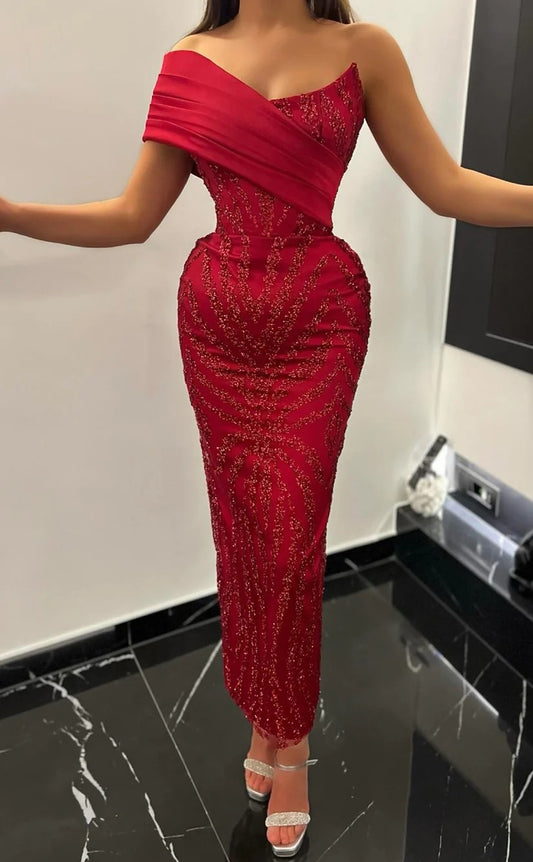 RP960-Unique Red Mermaid Sweetheart Beads Sleeveless Prom Evening Dresses Formal Party Gowns