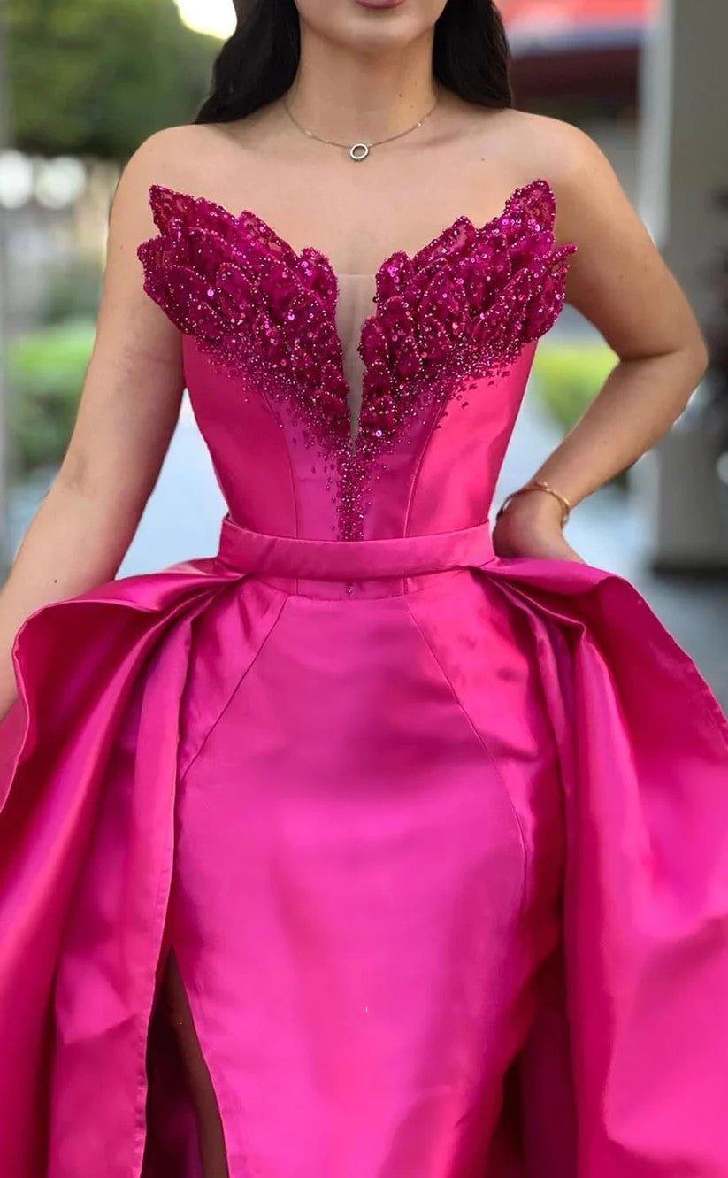 RP1004-Sparkling Mermaid Red Sweetheart Beads Sequins Sleeveless Long Prom Evening Dresses Formal Party Gowns With Slit