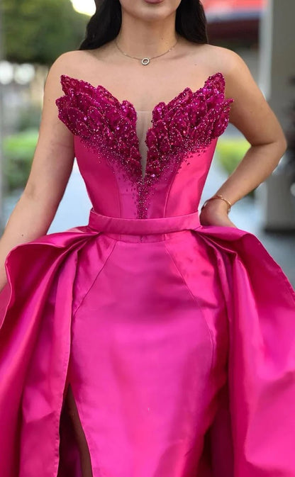 RP1004-Sparkling Mermaid Red Sweetheart Beads Sequins Sleeveless Long Prom Evening Dresses Formal Party Gowns With Slit