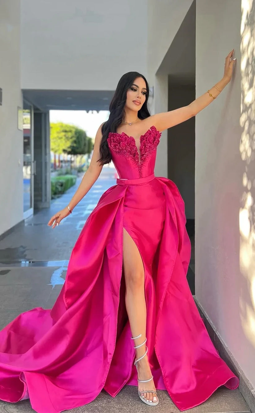 RP1004-Sparkling Mermaid Red Sweetheart Beads Sequins Sleeveless Long Prom Evening Dresses Formal Party Gowns With Slit