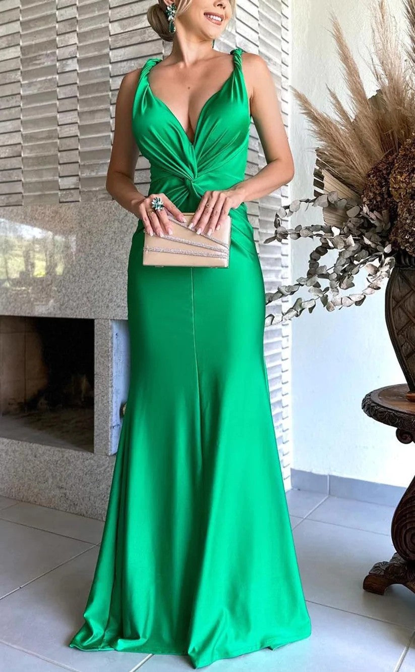 RP1378-Elegant Green Mermaid Sweetheart Ruched Sleeveless Prom Evening Dresses Formal Party Gowns