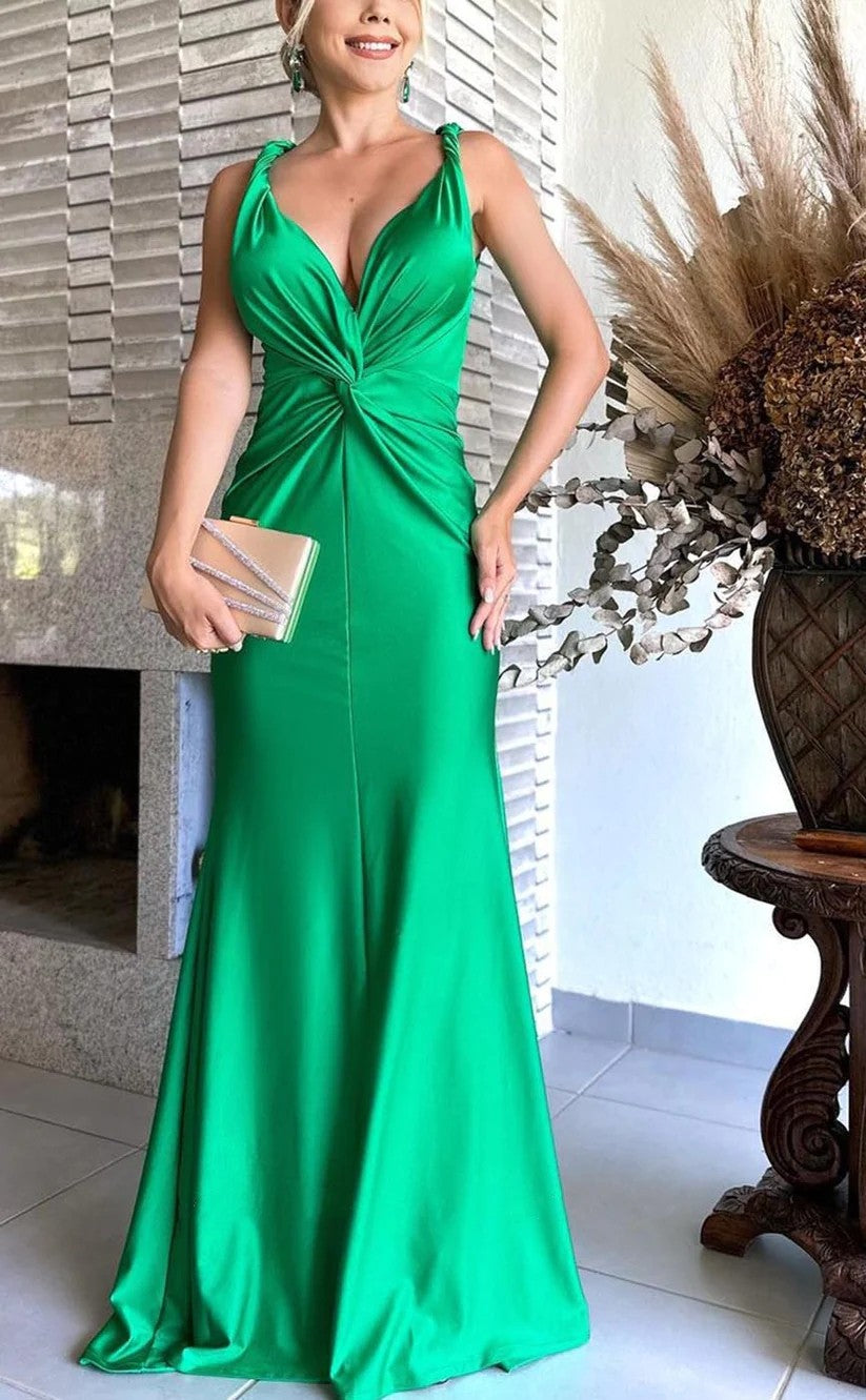 RP1378-Elegant Green Mermaid Sweetheart Ruched Sleeveless Prom Evening Dresses Formal Party Gowns