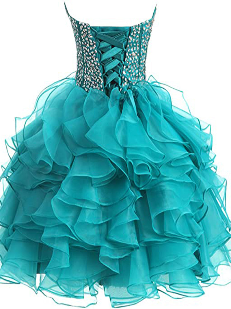 Cute A-Line Sweetheart Beads Crystals Ruffles Lace up Sleeveless Organza Mini Homecoming Graduation Dresses Special Occasion Party Gowns Custom