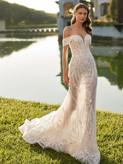 Sexy See Through Mermaid Wedding Dresses Sweetheart Lace Appliques Beads Sweep Train Bridal Gowns Custom Made