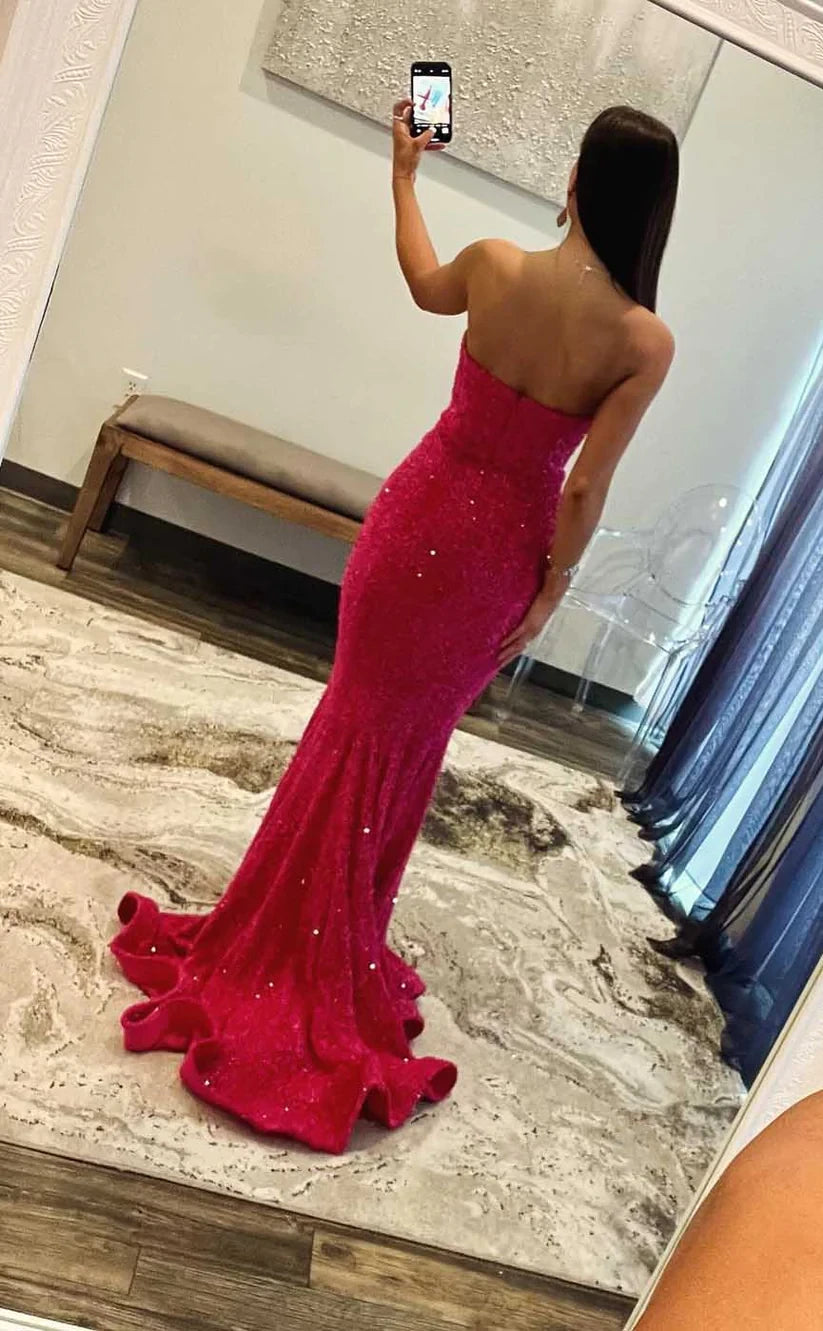 RP052-Sexy Sparkling Mermaid Sweetheart Zipper Sweep Train Sequins Formal Occasions Prom Evening Dresses Party Gowns